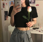 Sexy Solid Basic Colors Cropped Slim Shirt